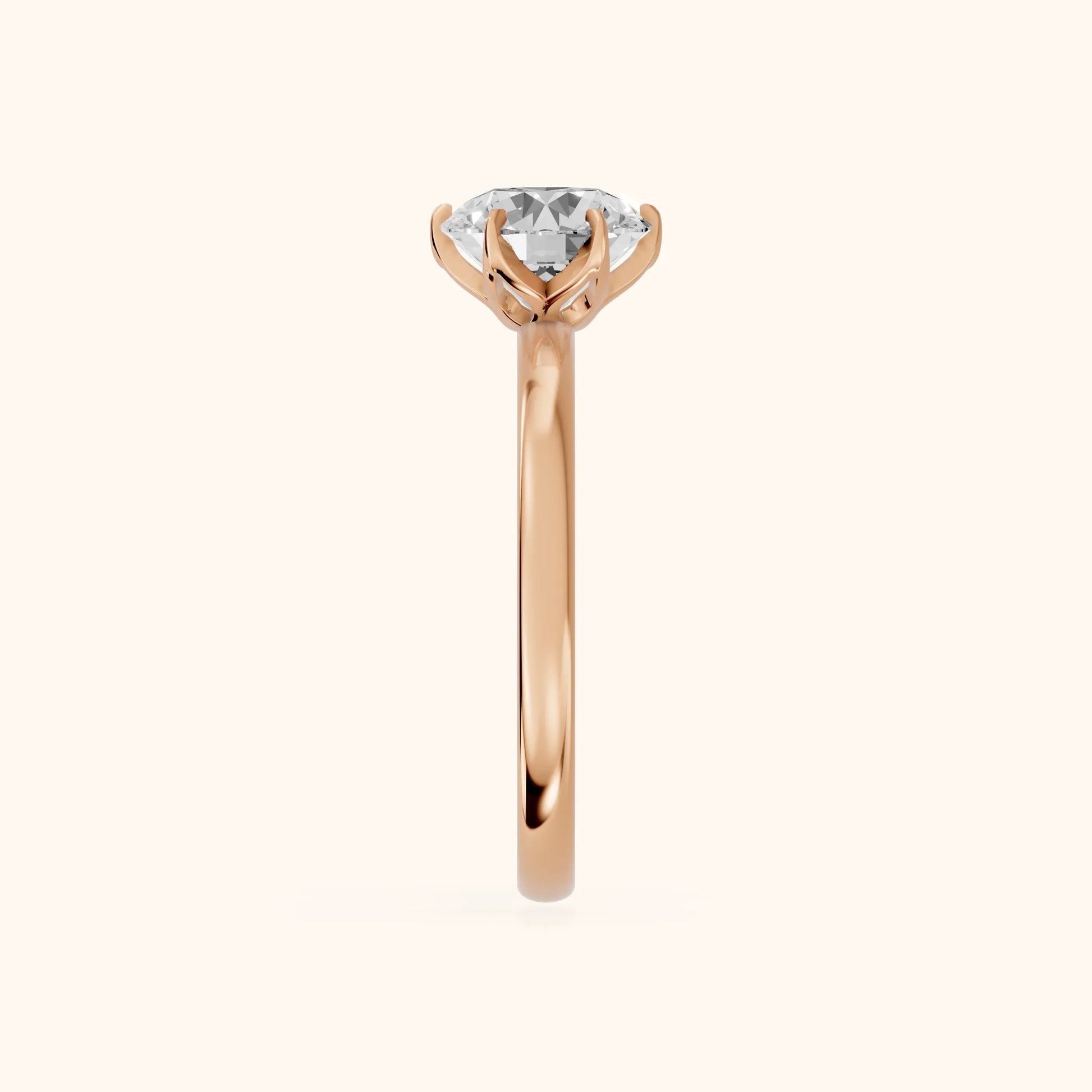 Serena Blossom Solitaire Round Diamond Engagement Ring in Rose Gold - SideView