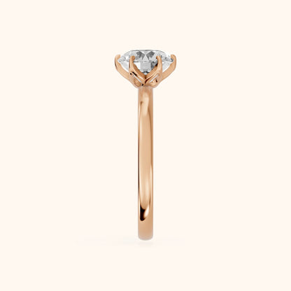 Serena Blossom Solitaire Round Diamond Engagement Ring in Rose Gold - SideView