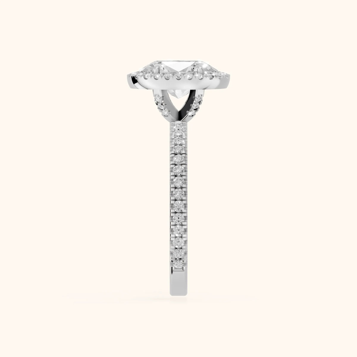 Rosemary Halo Pavé Oval Diamond Engagement Ring in Silver - SideView.webp