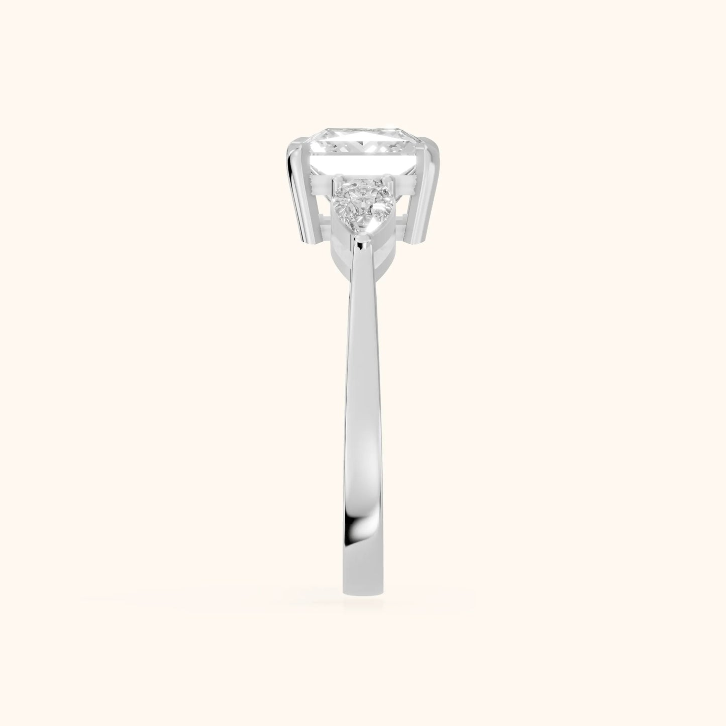 Grace Three Stone Princess Diamond Engagement Ring in Platinum - SideView