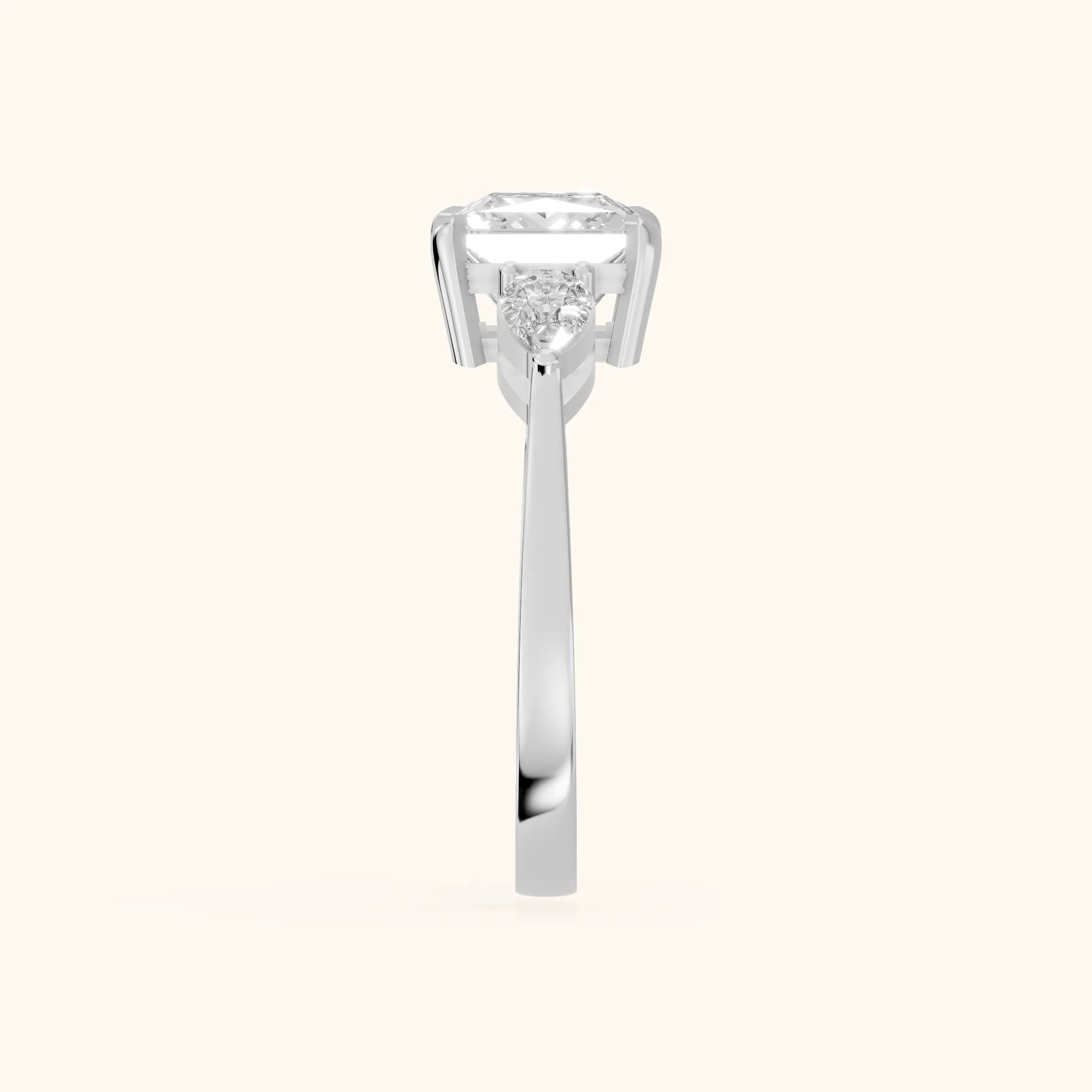 Grace Three Stone Princess Diamond Engagement Ring in Platinum - SideView