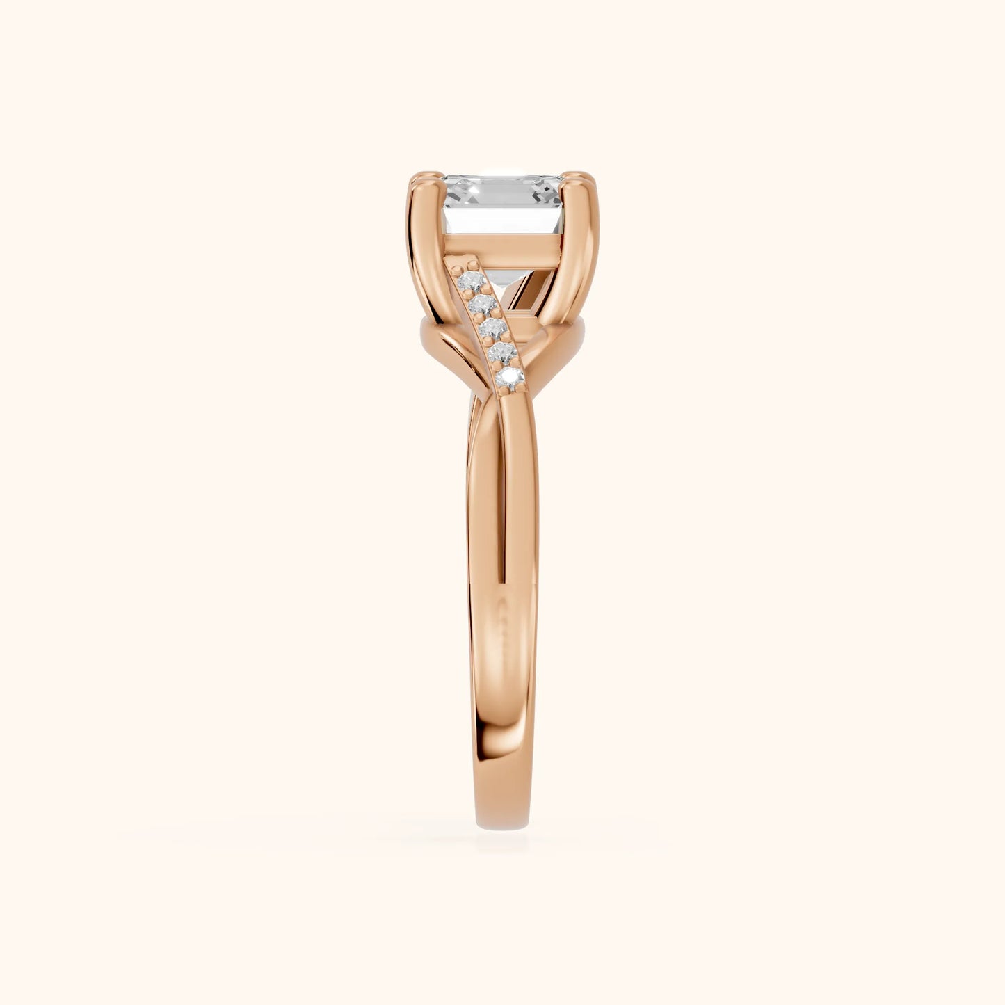Veronica Twist Side Stone Asscher Diamond Engagement Ring in Rose Gold - SideView