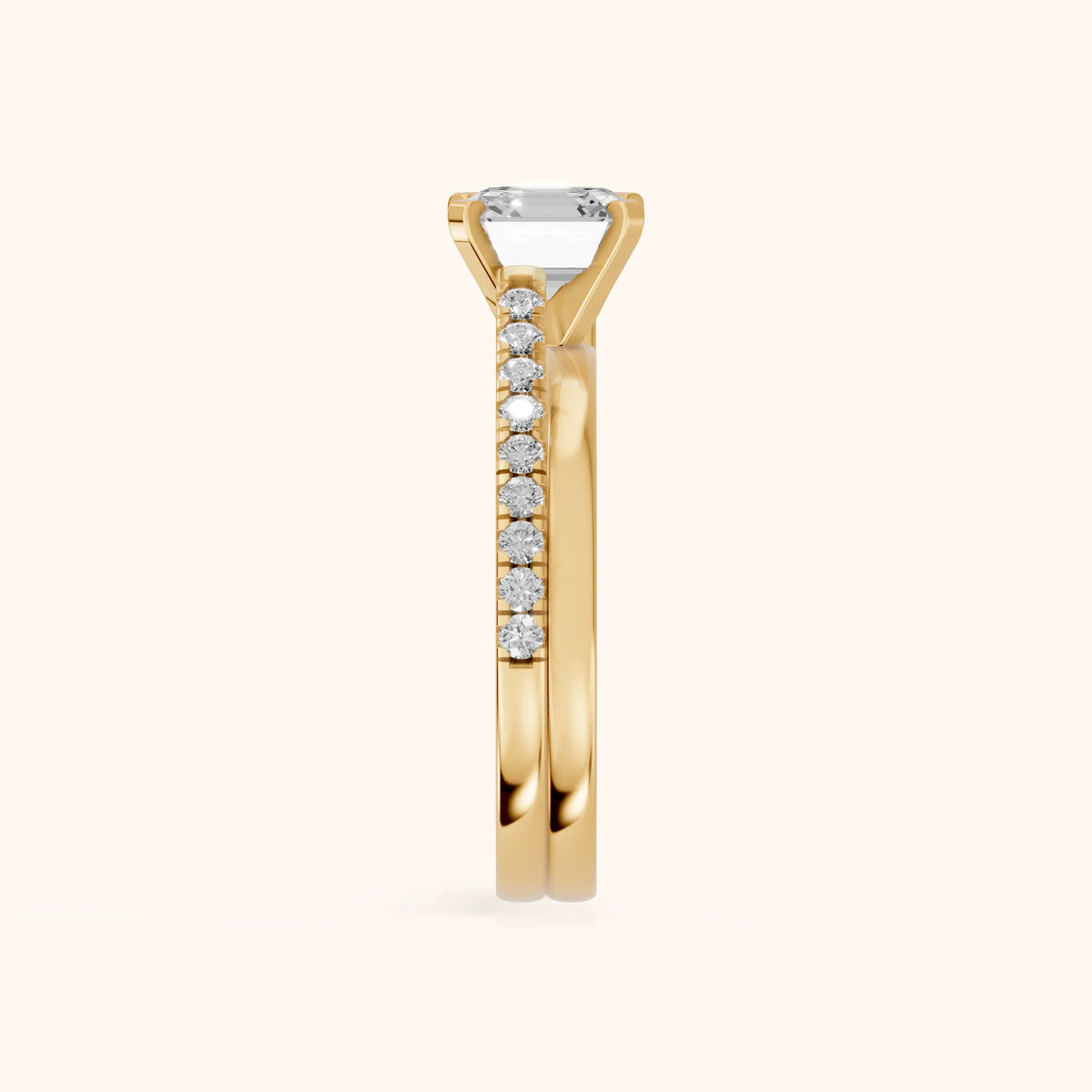 Edith Criss Cross Pavé Asscher Diamond Engagement Ring in Yellow Gold - SideView.webp