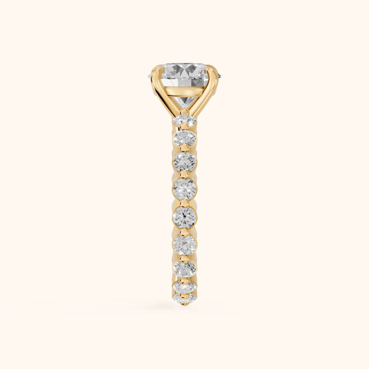 Piper Sidestone Round Diamond Engagement Ring in Yellow Gold - SideView.webp