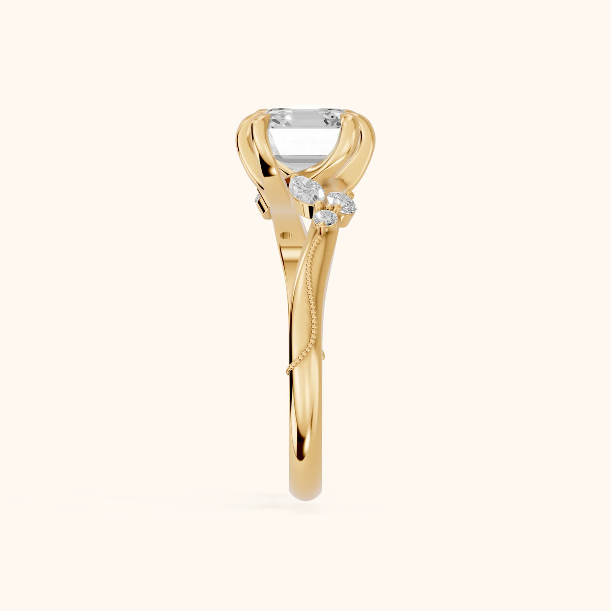 Joanna Milgrain Twist Asscher Diamond Engagement Ring in Yellow Gold - SideView.webp