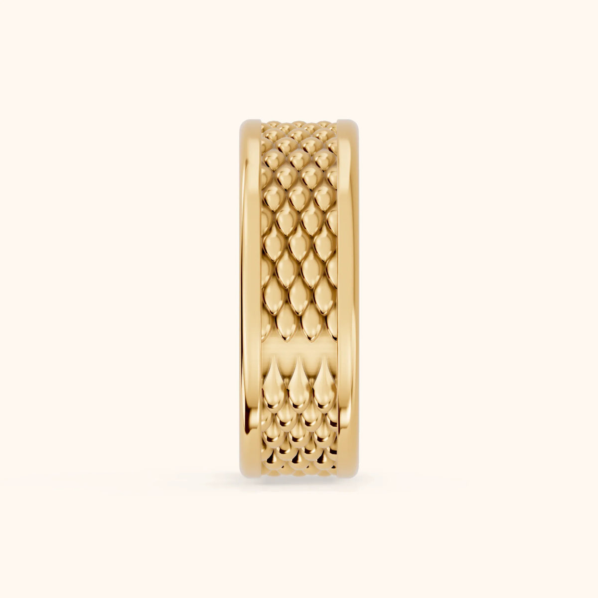 Nitya Carved Step Edge Wedding Band in Yellow Gold - SideView