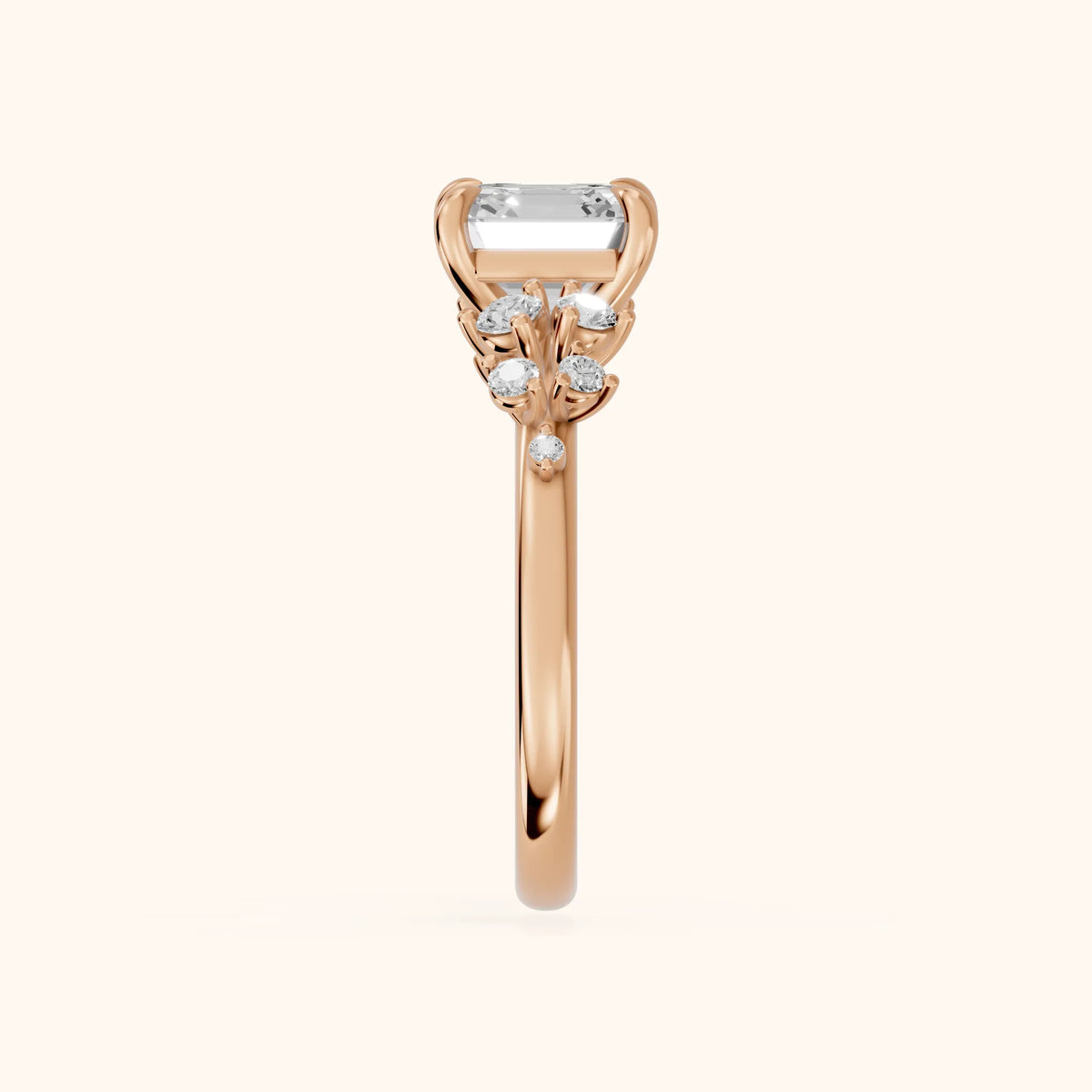 Mirabelle Cluster Asscher Diamond Engagement Ring in Rose Gold - SideView.webp