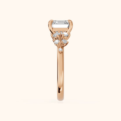 Mirabelle Cluster Asscher Diamond Engagement Ring in Rose Gold - SideView.webp