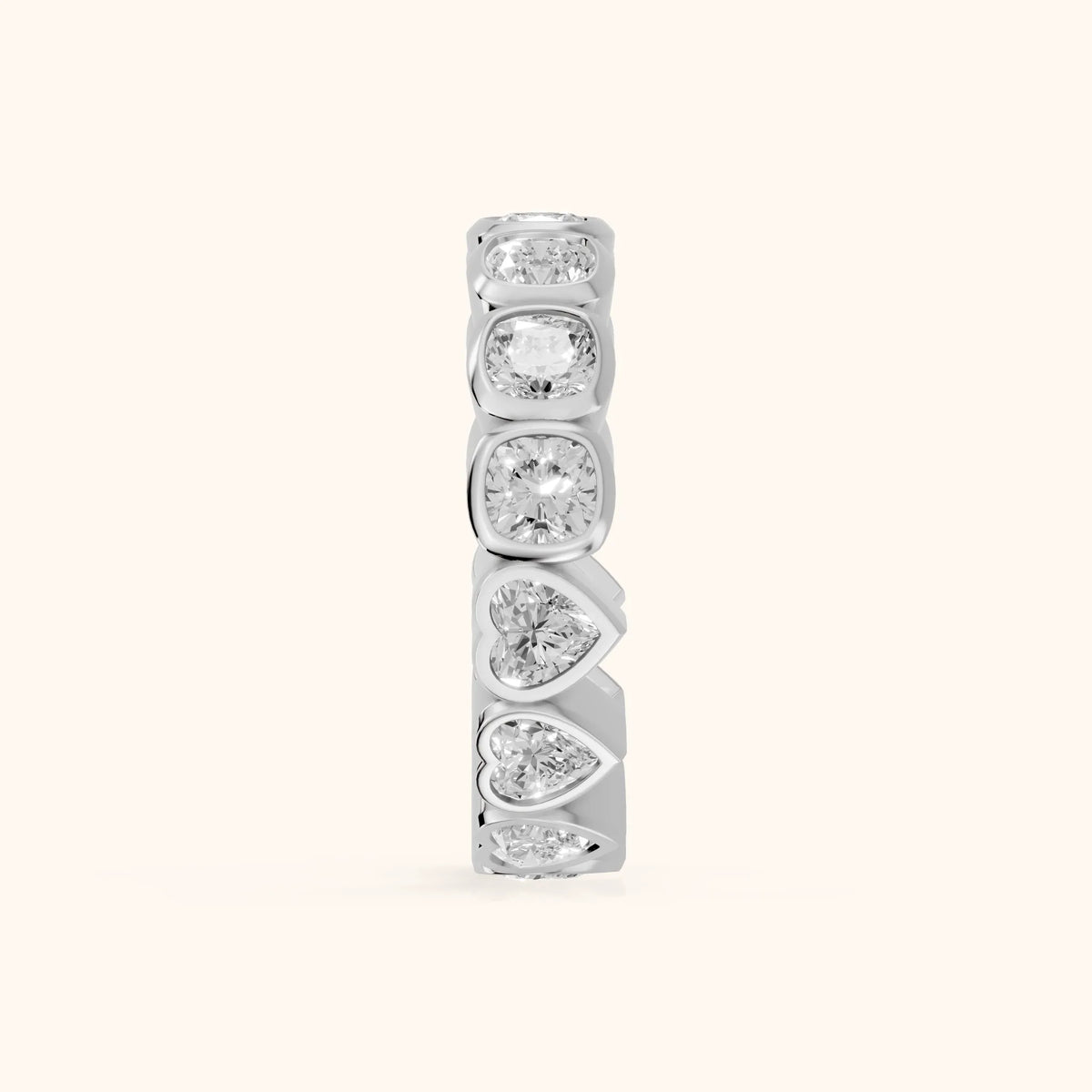 Marisa Bezel Cushion & Heart Diamond Eternity Band in Platinum - SideView