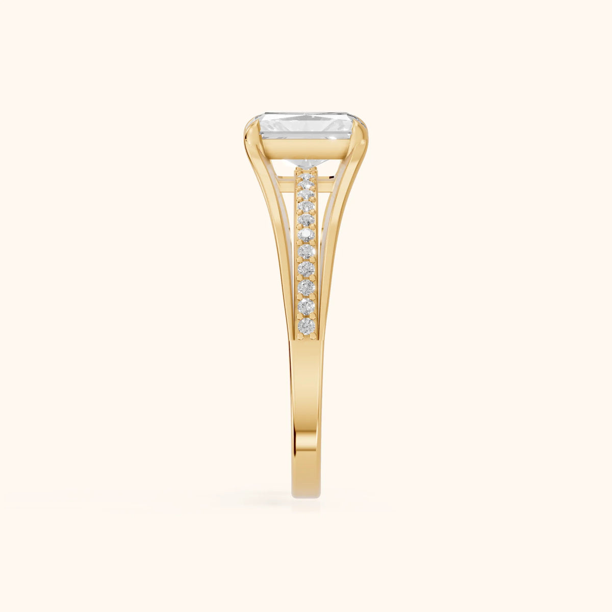 Lucinda Split Shank Radiant Diamond Engagement Ring in Yellow Gold - SideView.webp