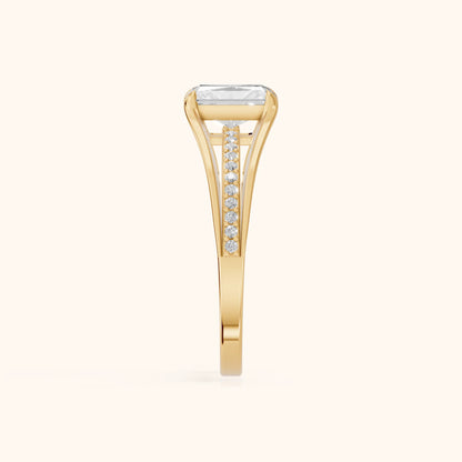 Lucinda Split Shank Radiant Diamond Engagement Ring in Yellow Gold - SideView.webp