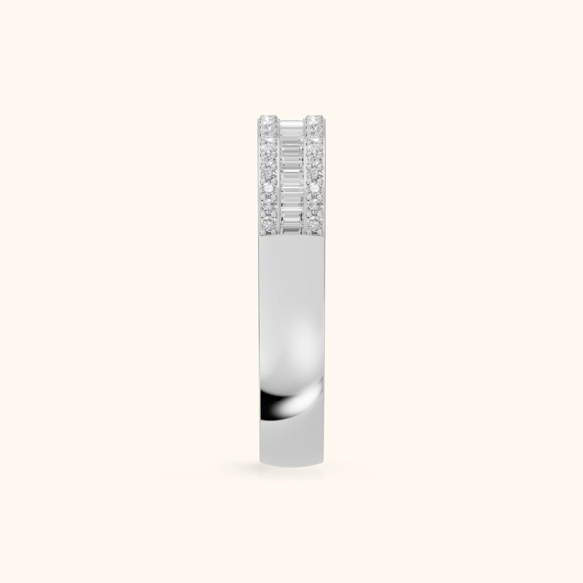 Zuri Channel Set Baguette & Round Diamond Anniversary Ring in White Gold - SideView