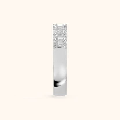 Zuri Channel Set Baguette & Round Diamond Anniversary Ring in White Gold - SideView