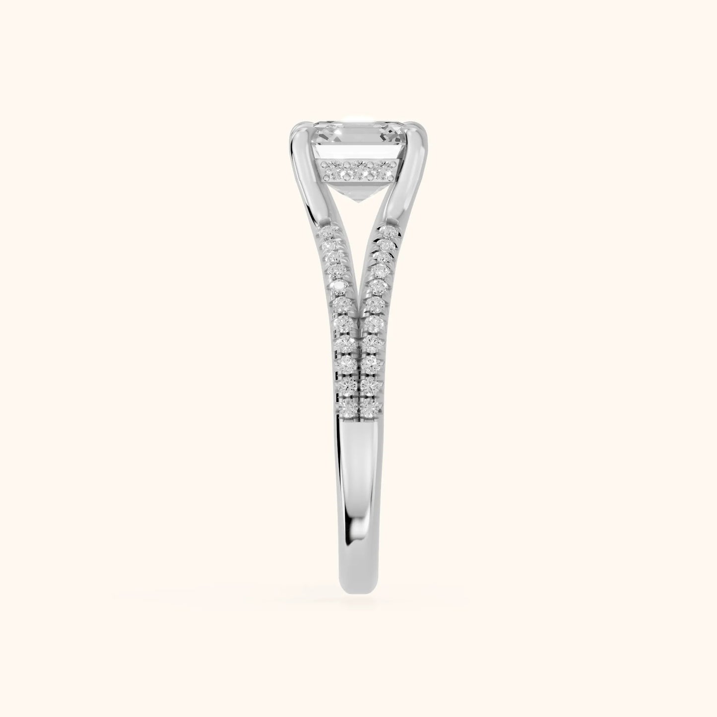Eternal Embrace Solitaire Asscher Diamond Engagement Ring in White Gold - SideView