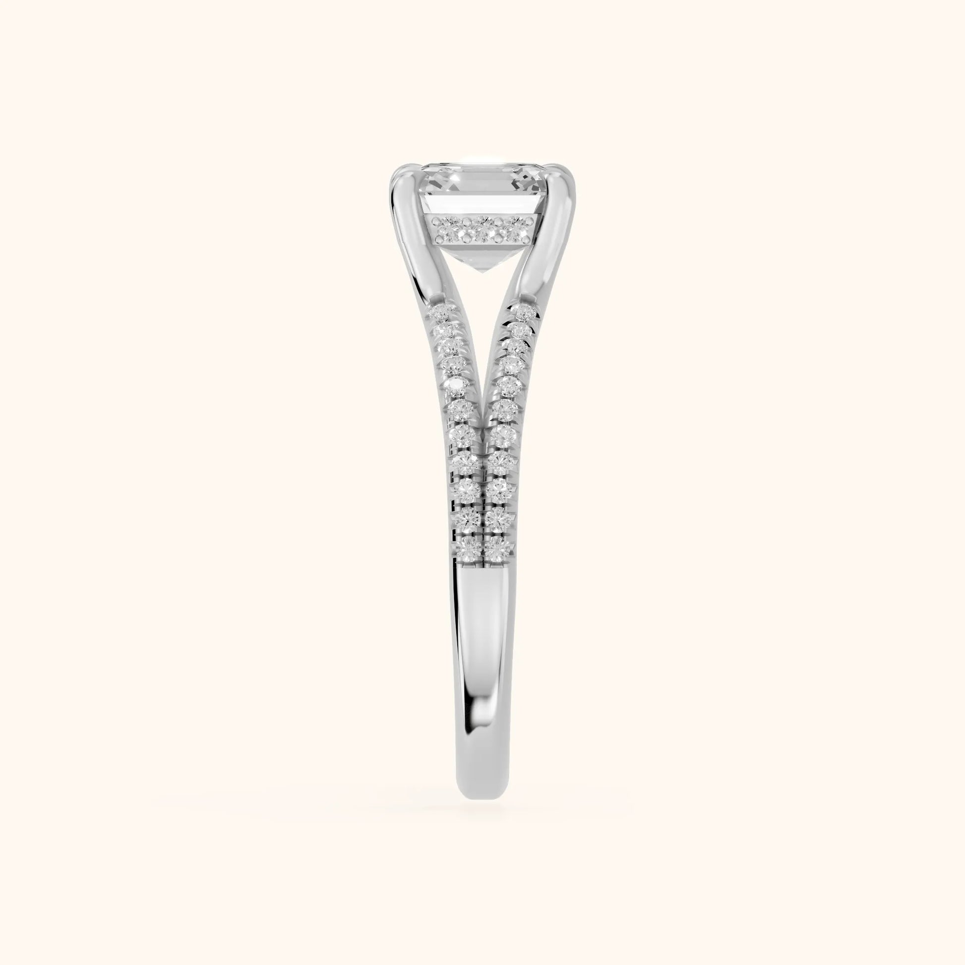 Eternal Embrace Solitaire Asscher Diamond Engagement Ring in White Gold - SideView