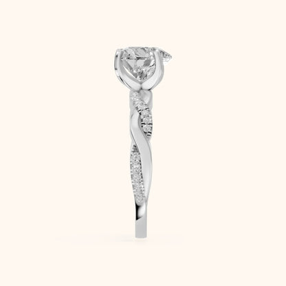 Twisted Side Stone Heart Diamond Engagement Ring in White Gold - SideView