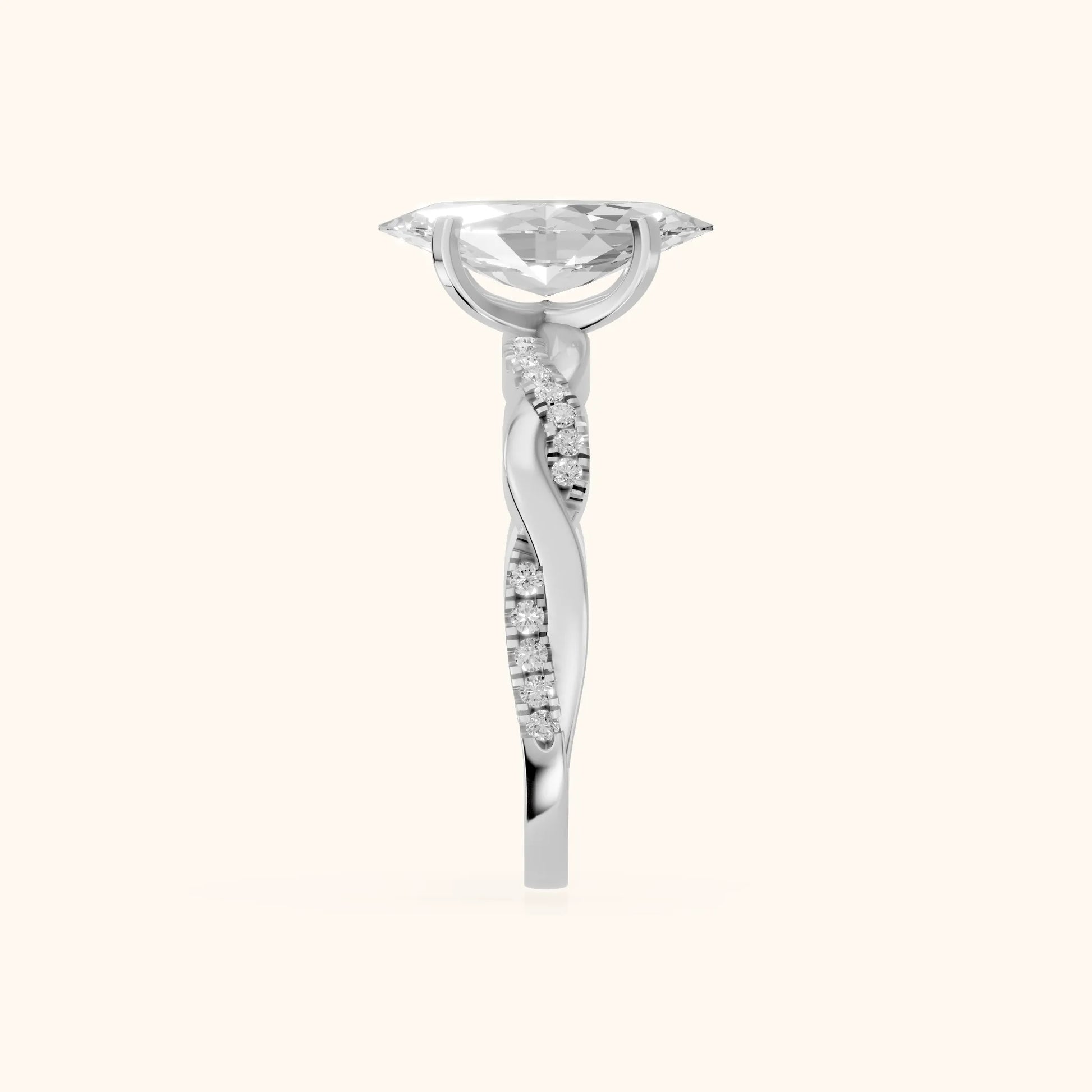 Twisted Side Stone Marquise Diamond Engagement Ring in Platinum - SideView