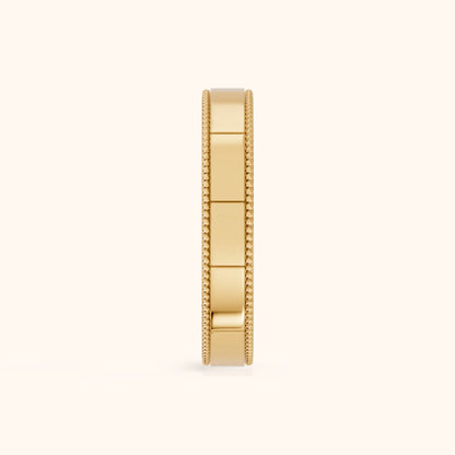 Sylvie Flat Milgrain Wedding Band in Yellow Gold - SideView