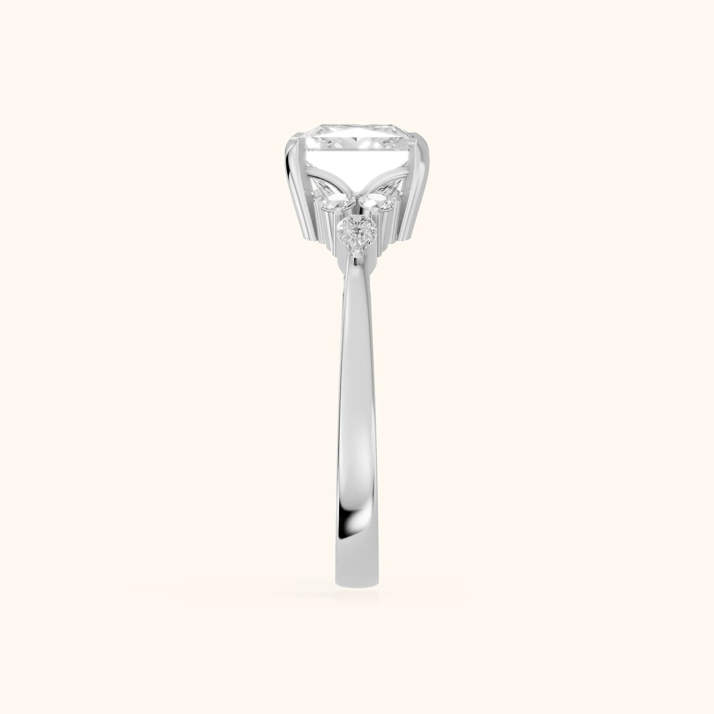 Amelia Three Stone Princess Diamond Engagement Ring in White Gold - SideView