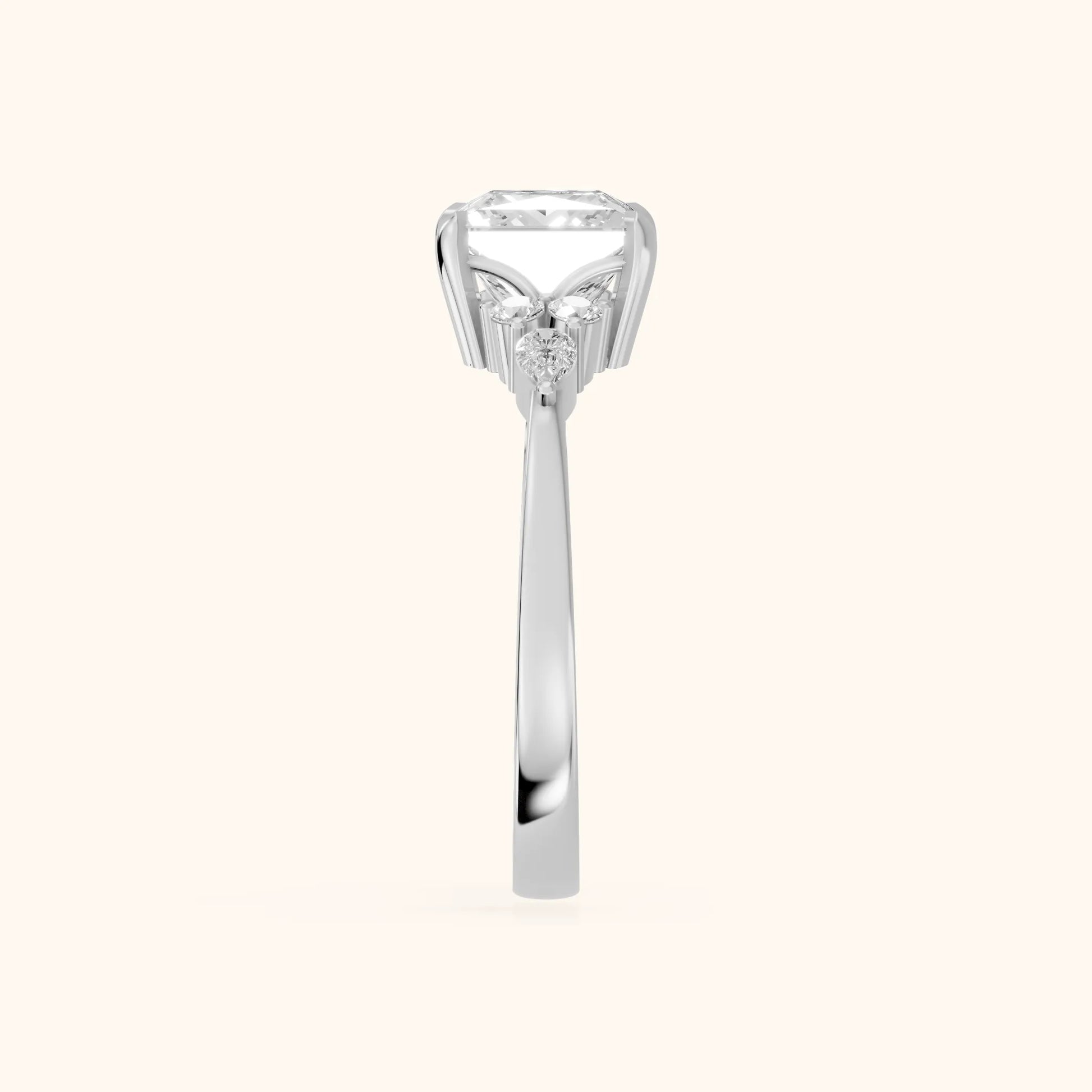 Amelia Three Stone Princess Diamond Engagement Ring in White Gold - SideView