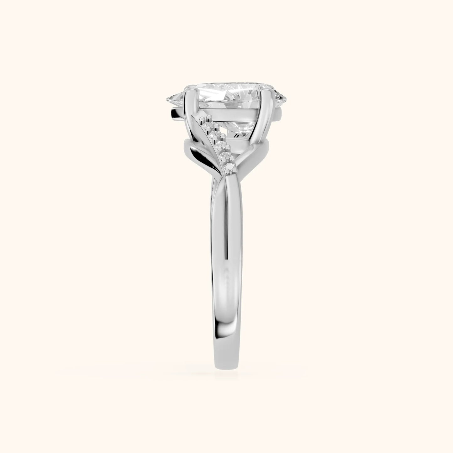 Veronica Twist Side Stone Pear Diamond Engagement Ring in White Gold - SideView