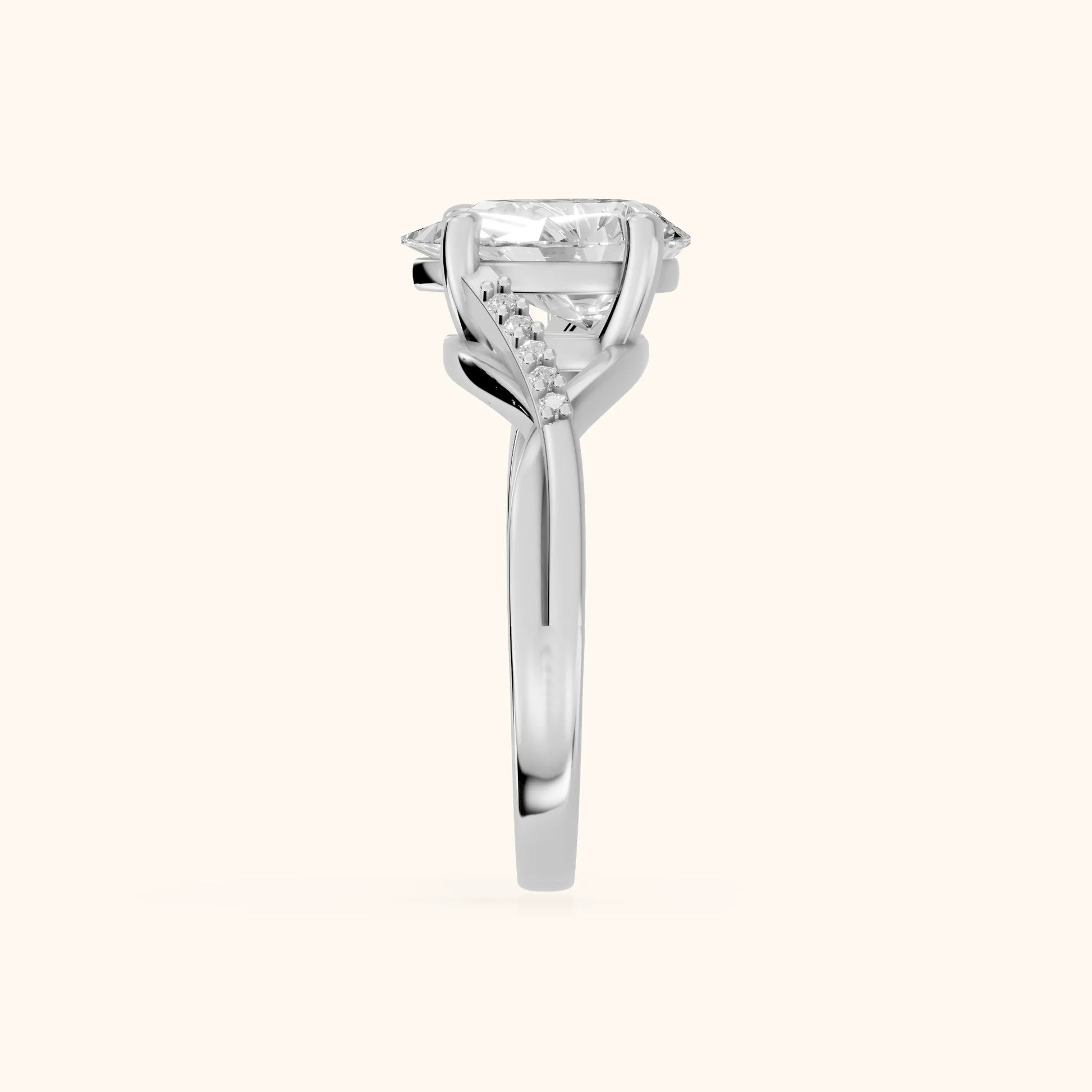 Veronica Twist Side Stone Pear Diamond Engagement Ring in White Gold - SideView