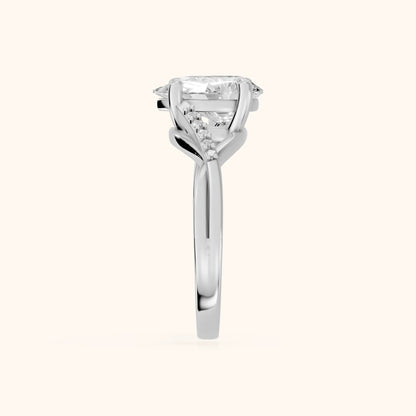 Veronica Twist Side Stone Pear Diamond Engagement Ring in White Gold - SideView