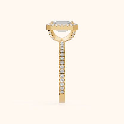 Rosemary Halo Pavé Emerald Diamond Engagement Ring in Yellow Gold - SideView.webp