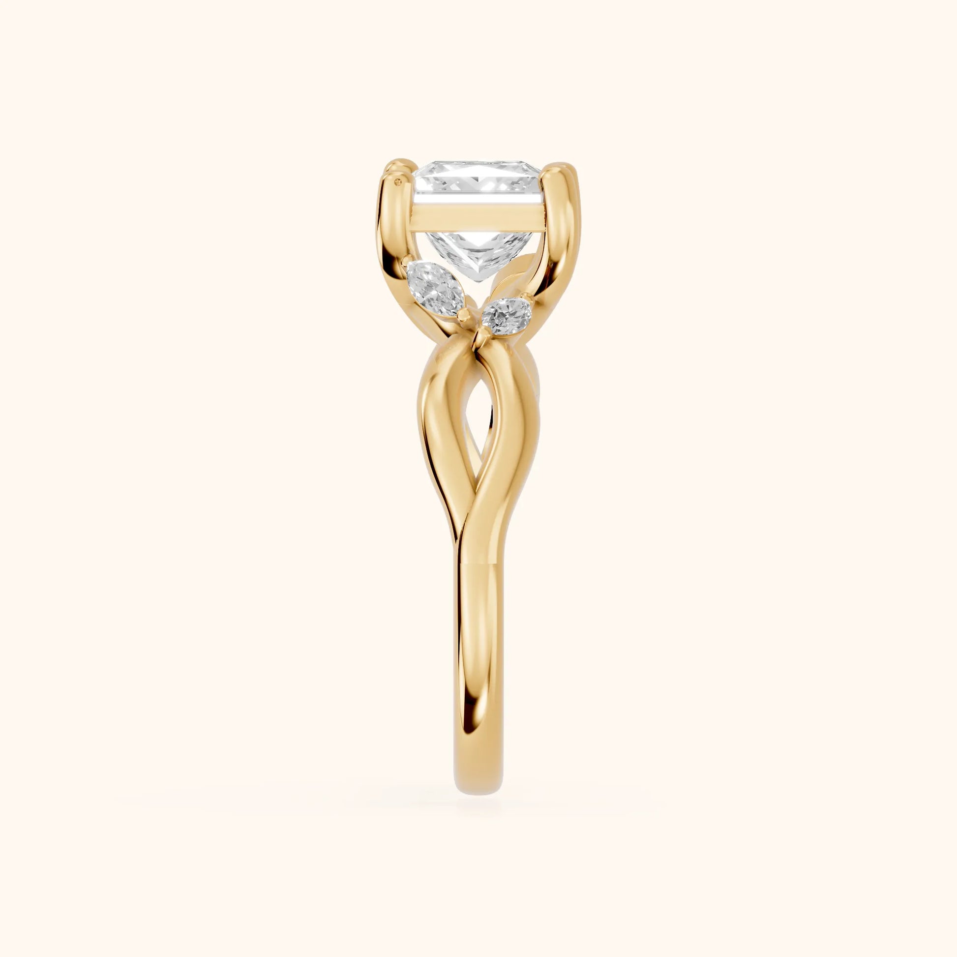 Luna Glow Twisted Princess Diamond Engagement Ring in Yellow Gold - SideView