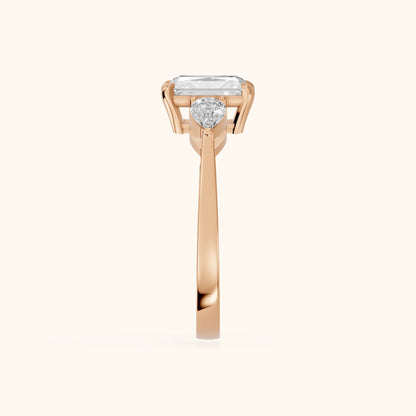 Grace Three Stone Radiant Diamond Engagement Ring in Rose Gold - SideView