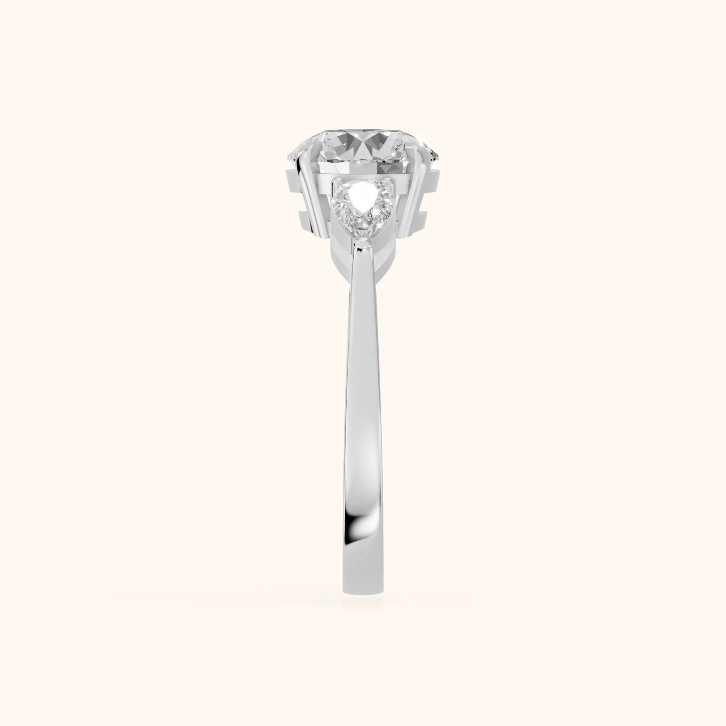 Grace Three Stone Round Diamond Engagement Ring in Silver - SideView