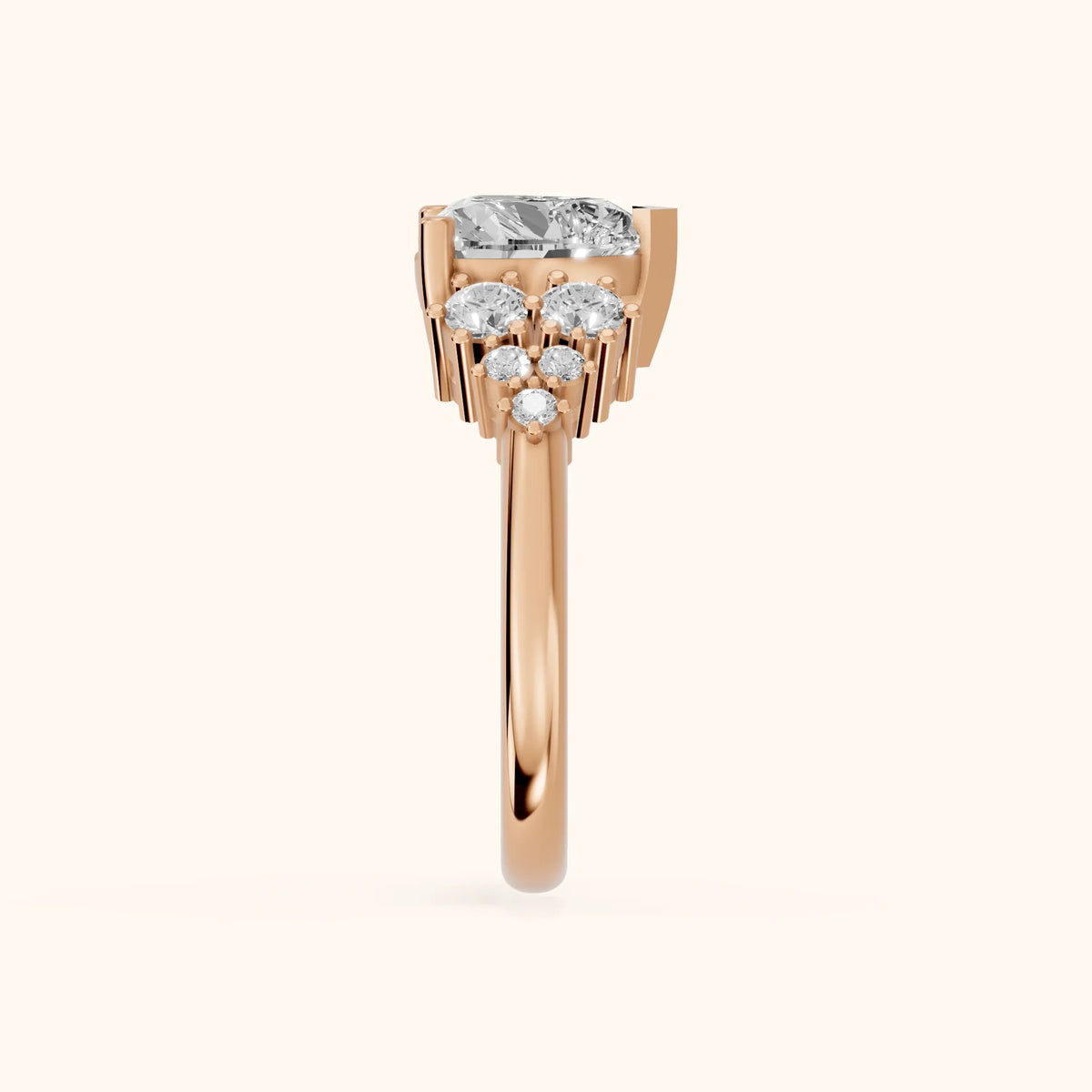 Azalea Cluster Heart Diamond Engagement Ring in Rose Gold - SideView.webp
