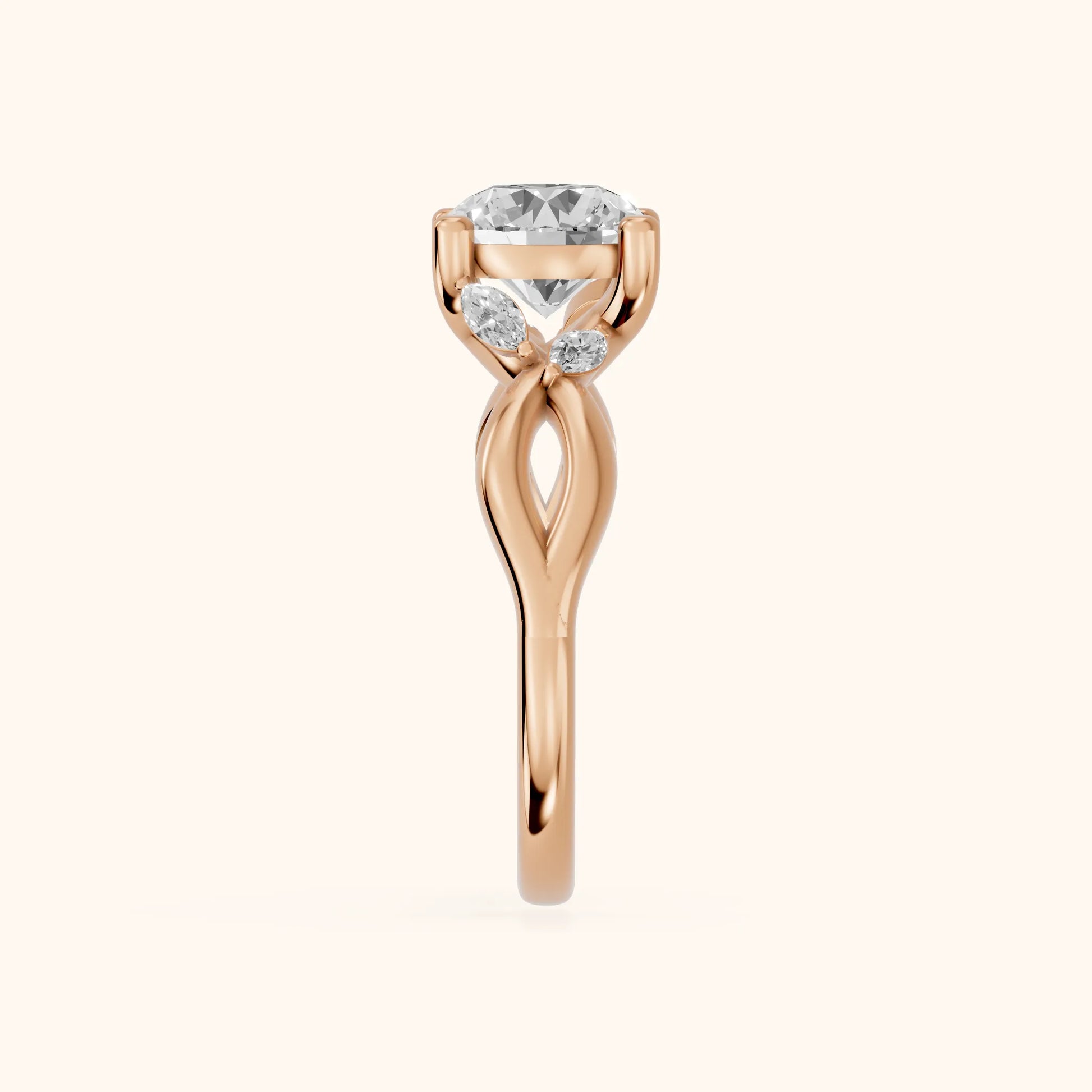 Luna Glow Twisted Round Diamond Engagement Ring in Rose Gold - SideView
