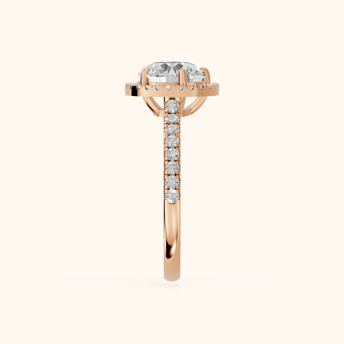 Mabel Halo French Pavé Round Diamond Engagement Ring in Rose Gold - SideView.webp