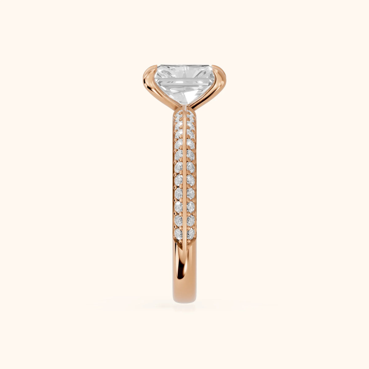 Meredith Knife Edge Pavé Radiant Diamond Engagement Ring in Rose Gold - SideView.webp