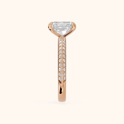 Meredith Knife Edge Pavé Radiant Diamond Engagement Ring in Rose Gold - SideView.webp