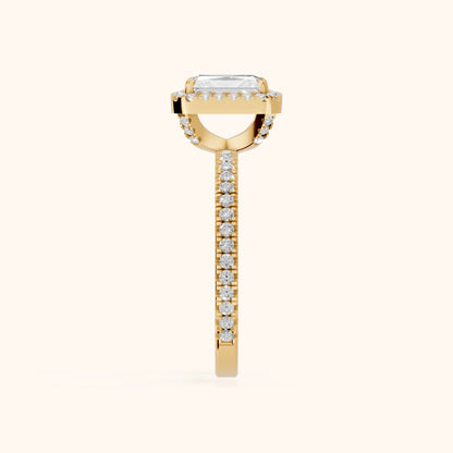 Rosemary Halo Pavé Radiant Diamond Engagement Ring in Yellow Gold - SideView.webp
