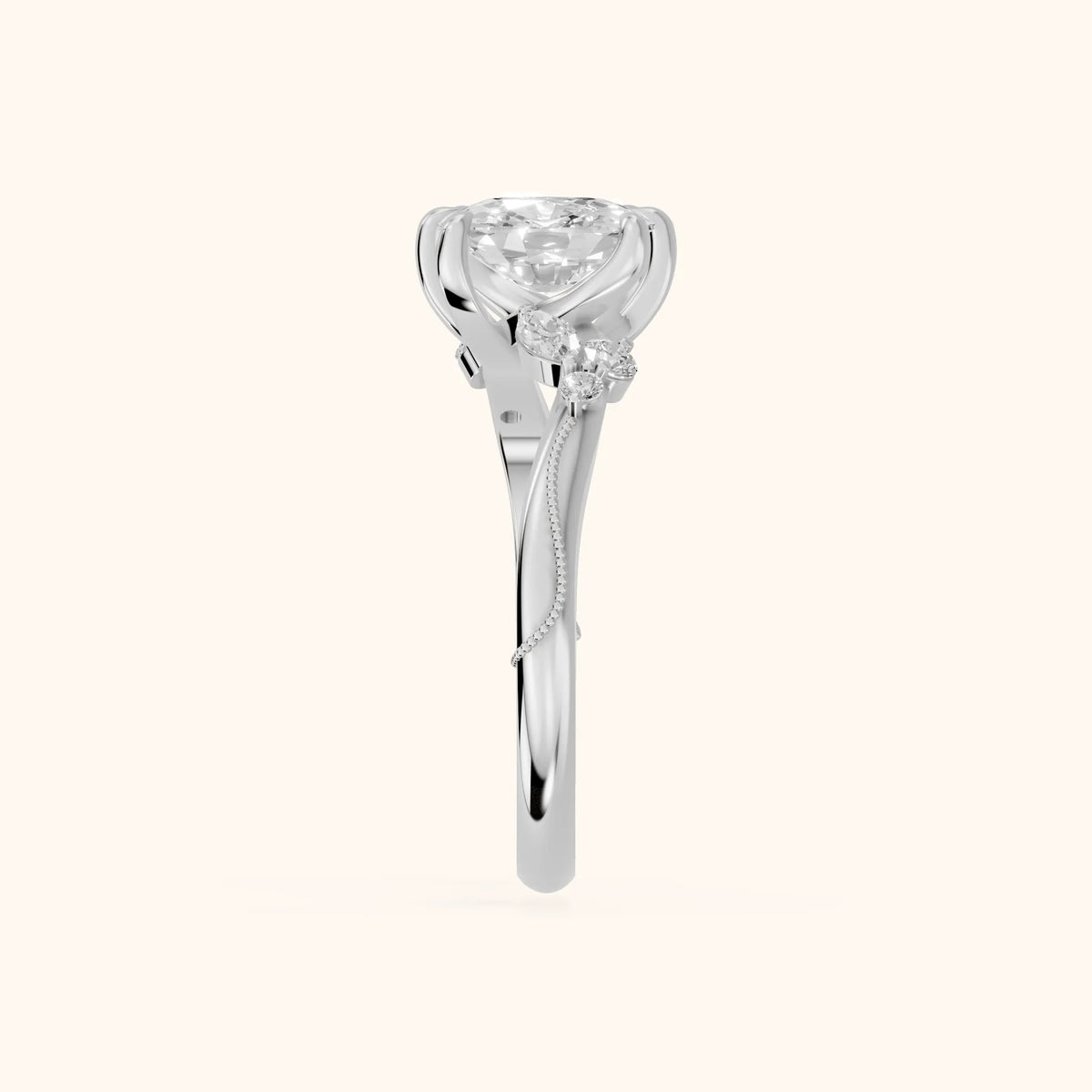 Joanna Milgrain Twist Cushion Diamond Engagement Ring in Platinum - SideView.webp