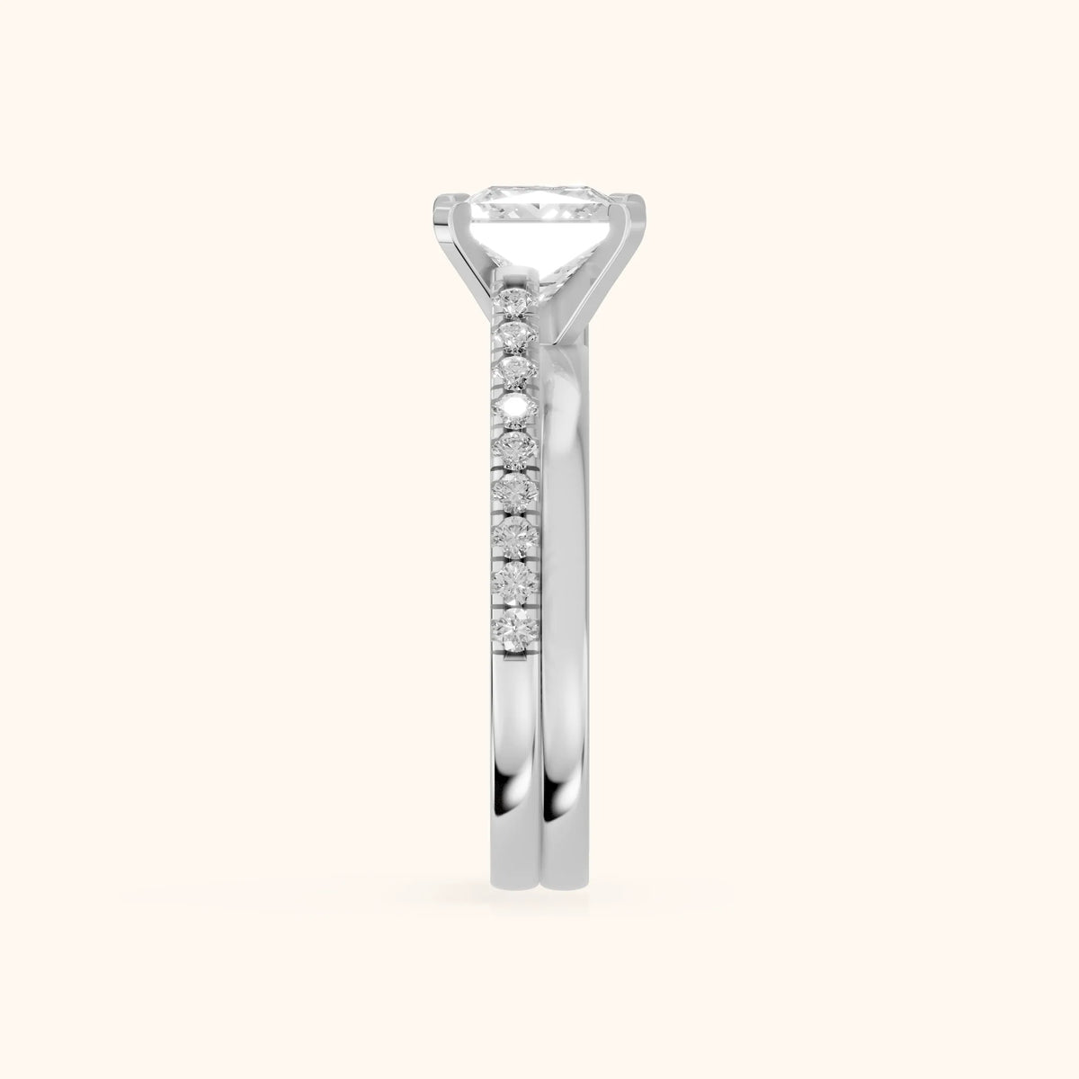 Edith Criss Cross Pavé Princess Diamond Engagement Ring in Platinum - SideView.webp