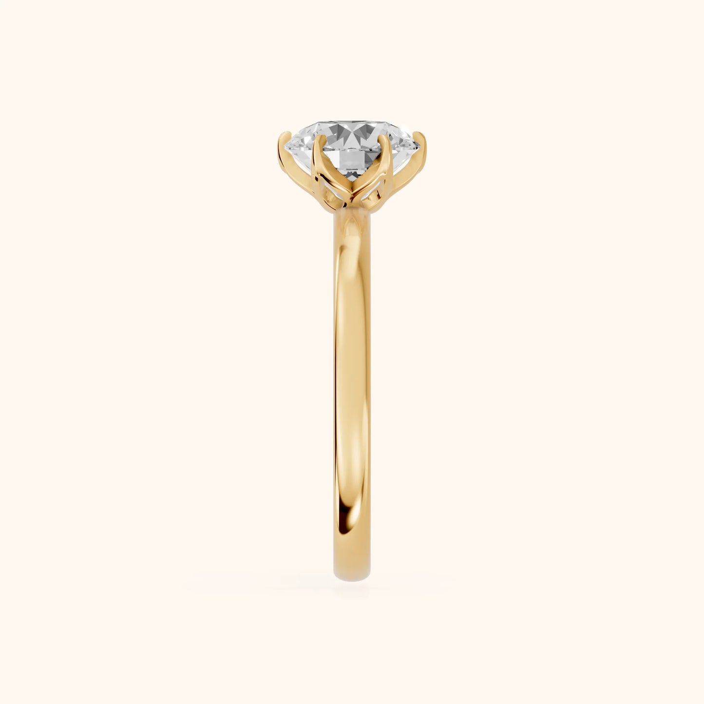 Serena Blossom Solitaire Round Diamond Engagement Ring in Yellow Gold - SideView