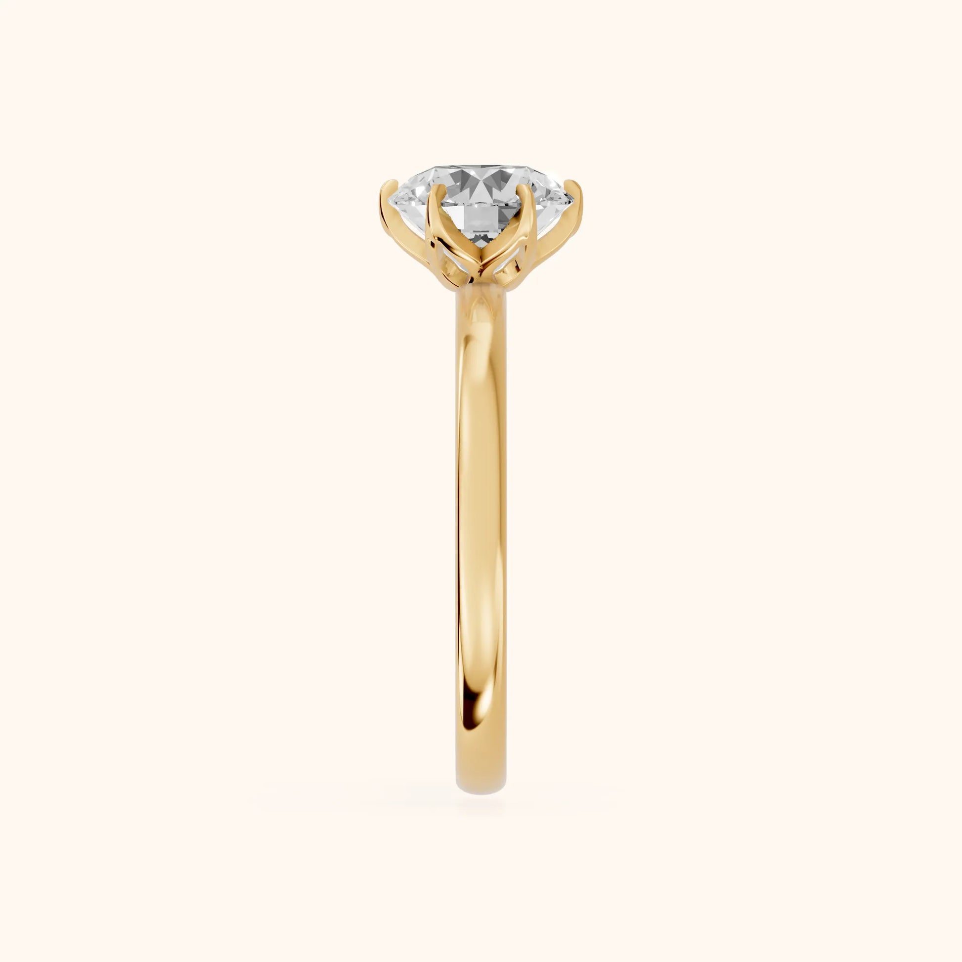 Serena Blossom Solitaire Round Diamond Engagement Ring in Yellow Gold - SideView