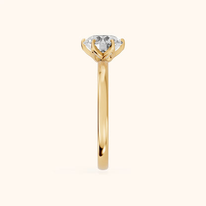 Serena Blossom Solitaire Round Diamond Engagement Ring in Yellow Gold - SideView