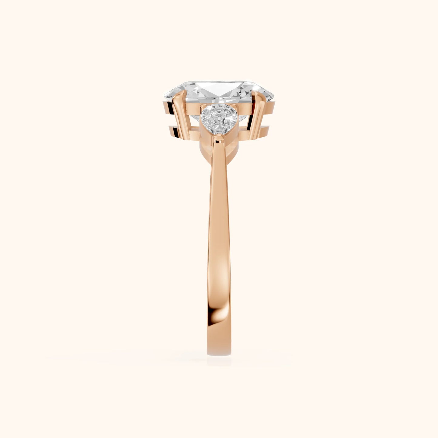 Grace Three Stone Oval Diamond Engagement Ring in Rose Gold - SideView
