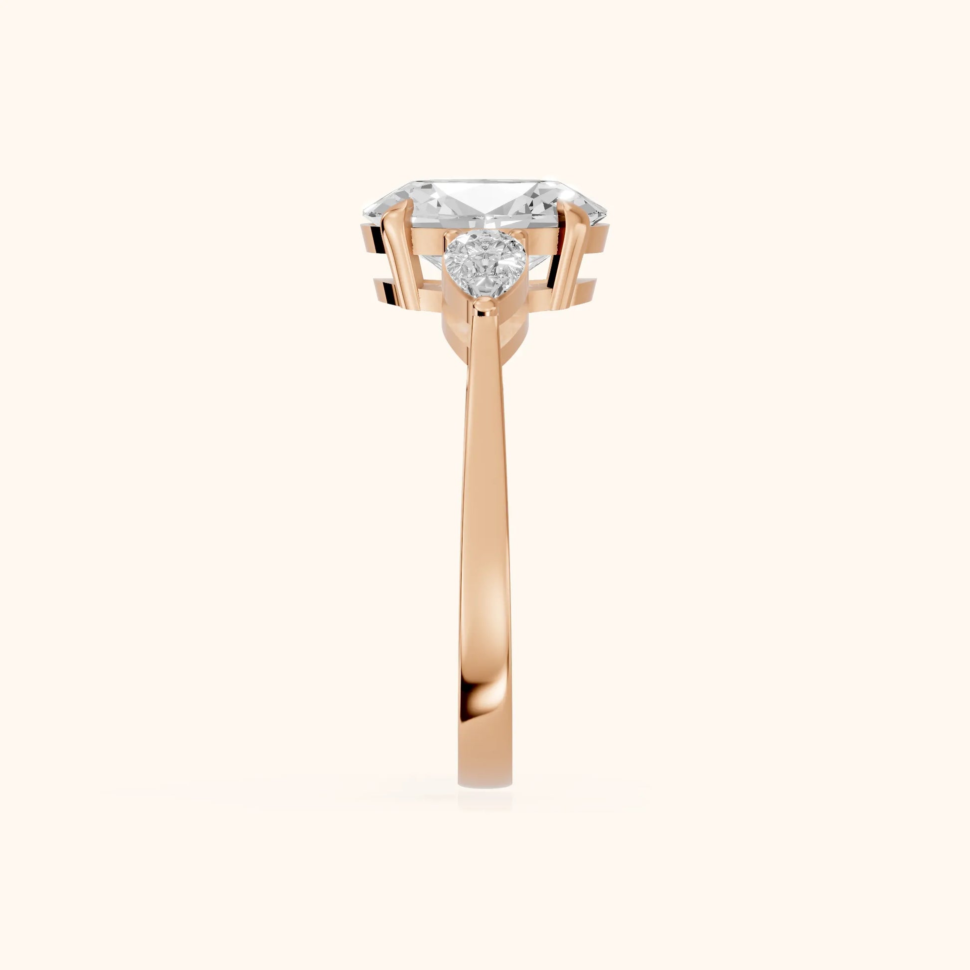 Grace Three Stone Oval Diamond Engagement Ring in Rose Gold - SideView