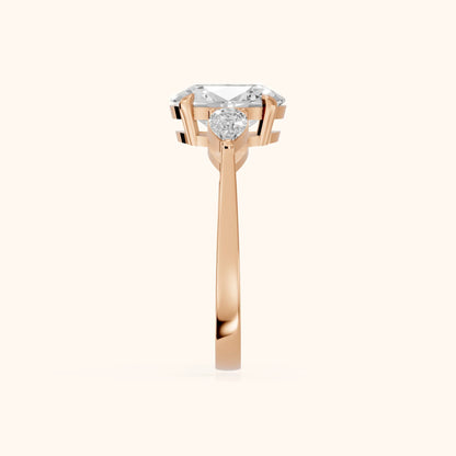 Grace Three Stone Oval Diamond Engagement Ring in Rose Gold - SideView