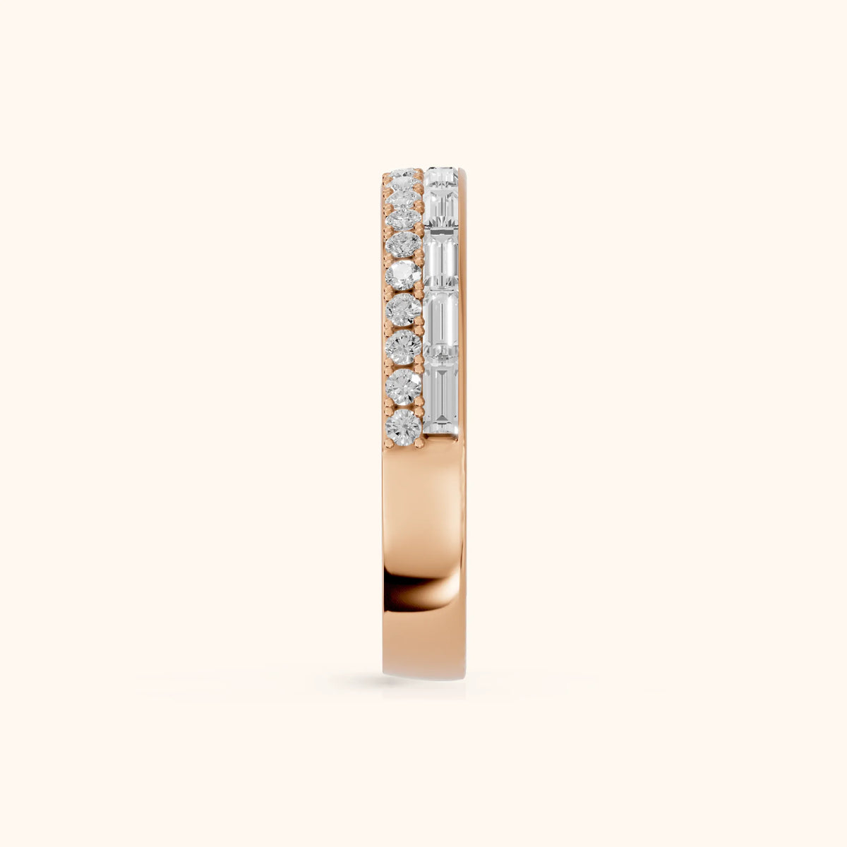 Sidonie Channel Set Round & Baguette Diamond Anniversary Ring in Rose Gold - SideView