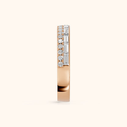 Sidonie Channel Set Round & Baguette Diamond Anniversary Ring in Rose Gold - SideView