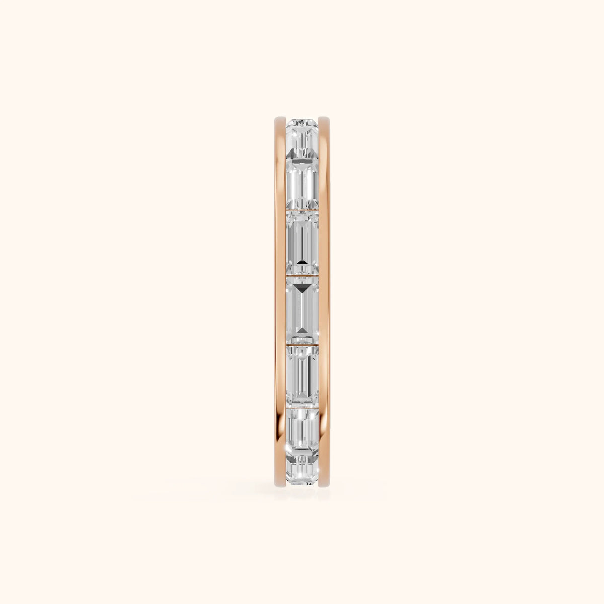 Valeria Channel Set Baguette Diamond Eternity Band in Rose Gold - SideView