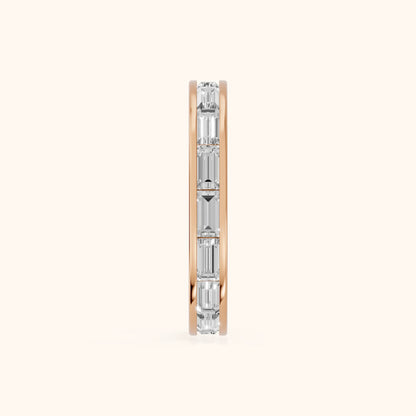 Valeria Channel Set Baguette Diamond Eternity Band in Rose Gold - SideView
