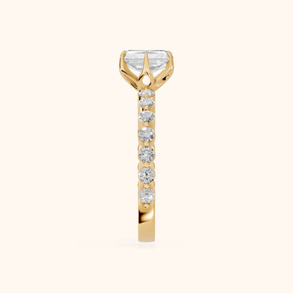 Eleanor Majesty Side Stone Radiant Diamond Engagement Ring in Yellow Gold - SideView